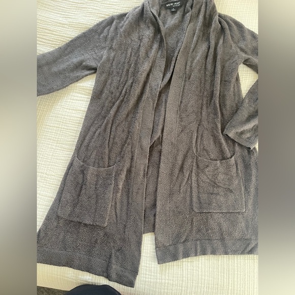Barefoot Dreams Cozy Chic Lite Hooded Cardigan charcoal grey size medium - Picture 2 of 9